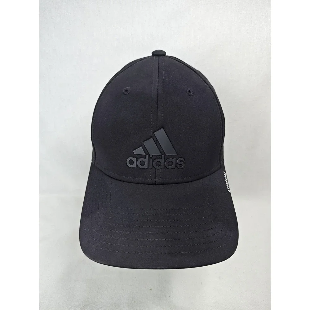 Adidas Men's Black On Black Golf Cap‎ Aeroready FlexFit Hat S/M Clean Vented